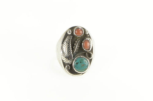 Sterling Silver Native American Turquoise Coral Men's Ring
