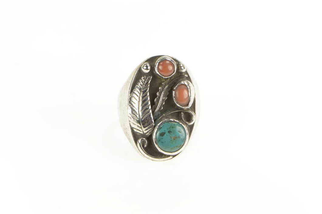 Sterling Silver Native American Turquoise Coral Men's Ring