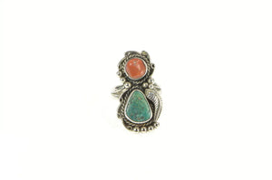 Sterling Silver Native American Coral Turquoise Ornate Ring