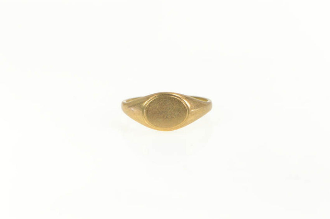 10K Oval Retro Monogram Engravable Signet Ring Yellow Gold