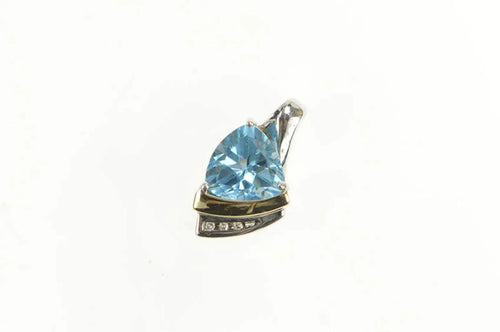 Sterling Silver 14K Trillion Blue Topaz Diamond Accent Pendant