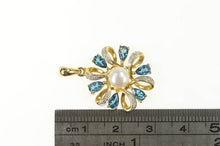 Load image into Gallery viewer, 14K Pearl Diamond Blue Topaz Swirl Halo Statement Pendant Yellow Gold