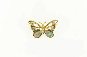 18K Natural Opal Inlay Diamond Butterfly Statement Pendant Yellow Gold