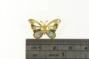 18K Natural Opal Inlay Diamond Butterfly Statement Pendant Yellow Gold