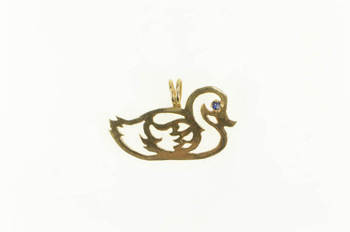 14K Sapphire Duck Decoy Cut Out Animal Charm/Pendant Yellow Gold