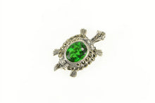 Load image into Gallery viewer, Sterling Silver Marcasite Encrusted Sim. Emerald Turtle Pin/Brooch