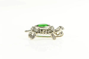 Sterling Silver Marcasite Encrusted Sim. Emerald Turtle Pin/Brooch