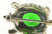 Load image into Gallery viewer, Sterling Silver Marcasite Encrusted Sim. Emerald Turtle Pin/Brooch