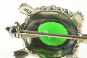 Sterling Silver Marcasite Encrusted Sim. Emerald Turtle Pin/Brooch