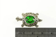 Load image into Gallery viewer, Sterling Silver Marcasite Encrusted Sim. Emerald Turtle Pin/Brooch