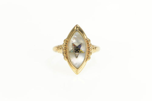 10K Mother of Pearl Order of the Eastern Star Ring Yellow Gold