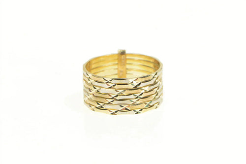 14K Diamond Cut Layered Stacked Band Vintage Ring Yellow Gold