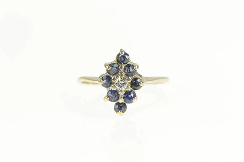 14K Squared Sapphire Diamond Halo Cluster Ring White Gold