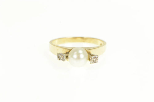 14K 1940's Pearl Diamond Accent Engagement Ring Yellow Gold