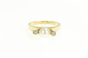 14K 1940's Pearl Diamond Accent Engagement Ring Yellow Gold