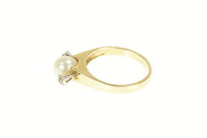 14K 1940's Pearl Diamond Accent Engagement Ring Yellow Gold