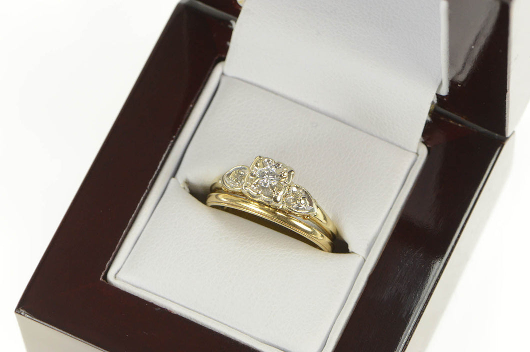 14K 1940's Diamond Vintage Engagement Bridal Ring Size 7.25 Yellow Gold