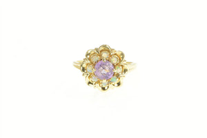 14K Amethyst Opal Halo 1960's Floral Cocktail Ring Yellow Gold