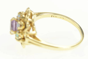 14K Amethyst Opal Halo 1960's Floral Cocktail Ring Yellow Gold