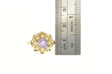 Load image into Gallery viewer, 14K Amethyst Opal Halo 1960&#39;s Floral Cocktail Ring Yellow Gold