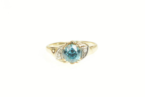 14K Art Deco Blue Topaz Diamond Engagement Ring Yellow Gold