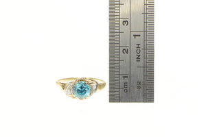 14K Art Deco Blue Topaz Diamond Engagement Ring Yellow Gold