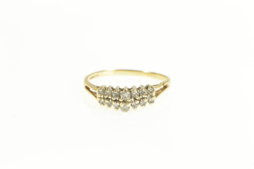 10K Diamond Two Row Vintage Statement Band Ring Yellow Gold