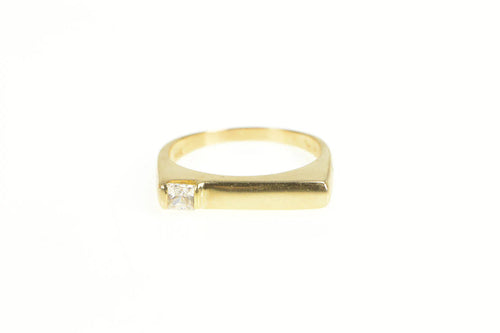 14K Squared Solitaire Geometric Stackable CZ Band Ring Yellow Gold