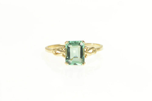 14K 1930's Emerald Cut Syn. Mint Garnet Ring Yellow Gold