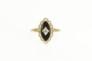 10K Marquise Diamond Black Onyx Diamond Ring Yellow Gold