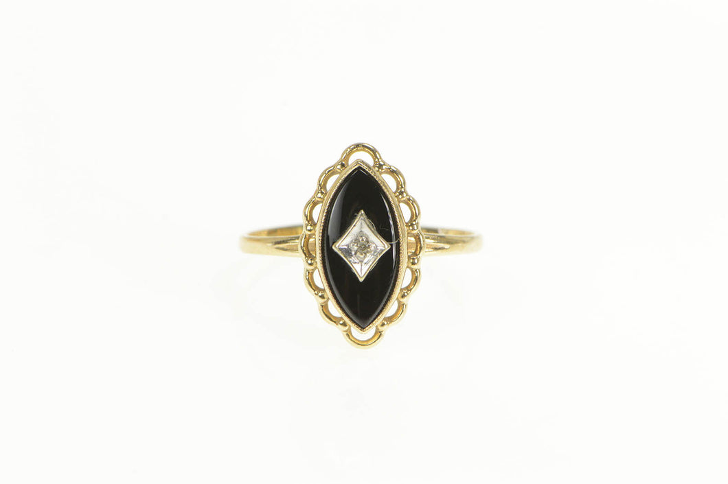 10K Marquise Diamond Black Onyx Diamond Ring Yellow Gold