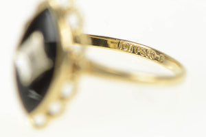 10K Marquise Diamond Black Onyx Diamond Ring Yellow Gold