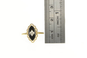 10K Marquise Diamond Black Onyx Diamond Ring Yellow Gold