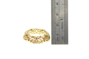 14K Byzantine Link Chain Statement Band 8.0mm Ring Yellow Gold