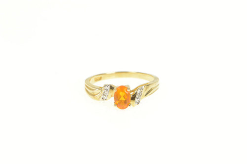 10K Mexican Fire Opal Diamond Accent Statement Ring Yellow Gold