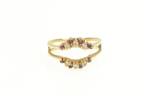 14K Ruby Diamond Wrap Curved Wedding Band Ring Yellow Gold