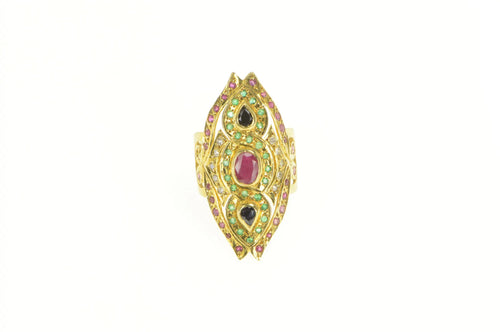 18K 3.39 Ctw Ruby Sapphire Emerald Encrusted Ring Yellow Gold