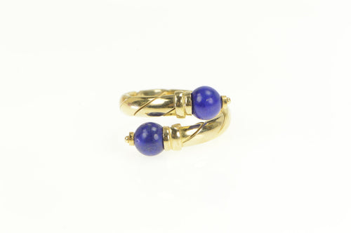 18K Lapis Lazuli Ball Sphere Statement Bypass Ring Yellow Gold