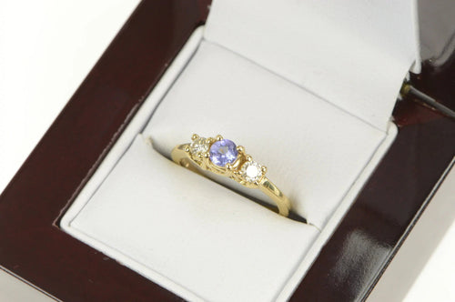 14K 0.40 Ctw Tanzanite Diamond Three Engagement Ring Yellow Gold