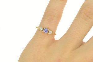 14K 0.40 Ctw Tanzanite Diamond Three Engagement Ring Yellow Gold