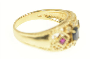 14K 0.90 Ctw Sapphire Diamond Ruby Encrusted Ring Yellow Gold