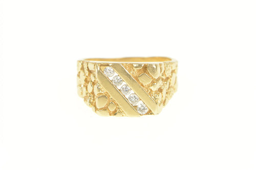 14K 0.40 Ctw Diamond Squared Men's Retro Nugget Ring Yellow Gold