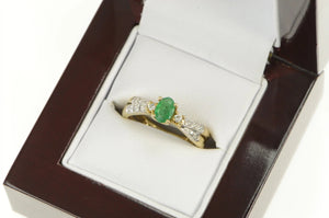 10K 0.42 Ctw Oval Emerald Diamond Engagement Ring Yellow Gold