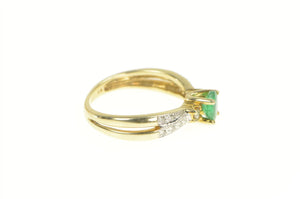 10K 0.42 Ctw Oval Emerald Diamond Engagement Ring Yellow Gold