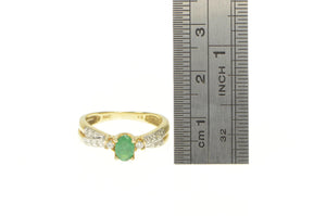 10K 0.42 Ctw Oval Emerald Diamond Engagement Ring Yellow Gold