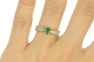 10K 0.42 Ctw Oval Emerald Diamond Engagement Ring Yellow Gold