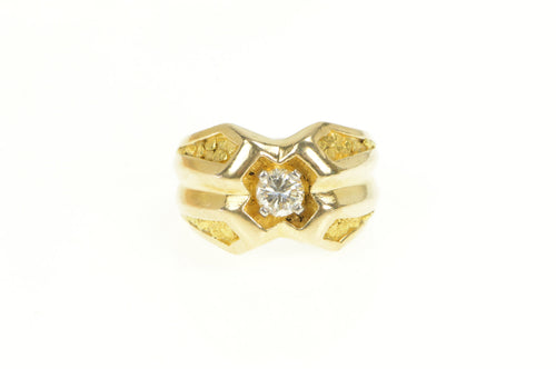 14K 0.60 Ct Diamond Men's Squared Nugget Ring Yellow Gold