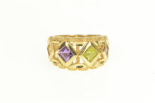 Load image into Gallery viewer, 14K Geometric Amethyst Peridot Squared Graduated Ring Yellow Gold