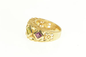 14K Geometric Amethyst Peridot Squared Graduated Ring Yellow Gold