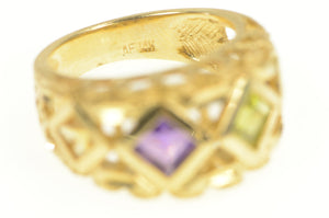 14K Geometric Amethyst Peridot Squared Graduated Ring Yellow Gold